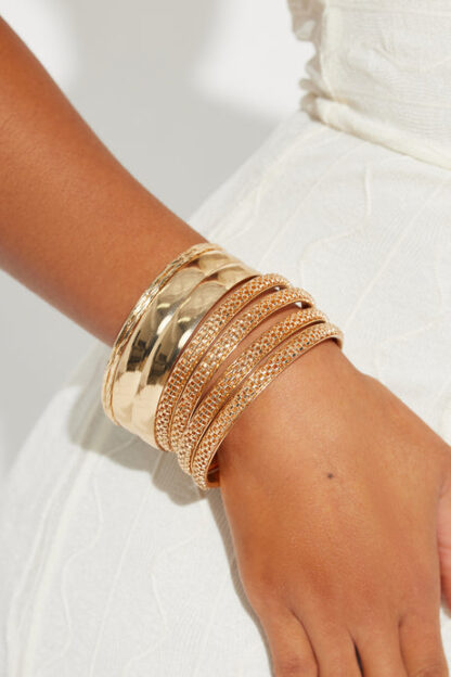 Conjunto de 8 Pulseras con Textura - Dorado - Image 2